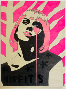 Misfits lost in translation - Handfinished stencil on wooden panel