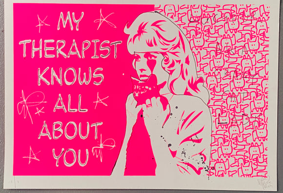 Handfinished ACBF print - My therapist knows all about you - AKA crazy cat lady