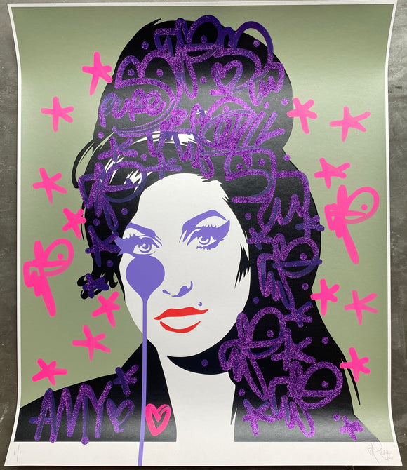 Amy Winehouse HANDFINISHED - * DISTRESSED GLITTER * Pink Krink