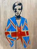 Twiggy in Mod Jacket - Stencil on wooden panel - Framed in white medium edge frame