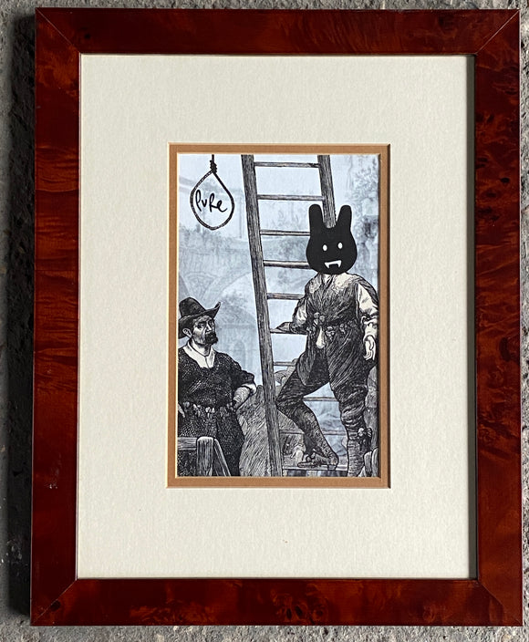 Pure Evil Bunny in the Gallows - Framed in vintage 1920’s walnut frame