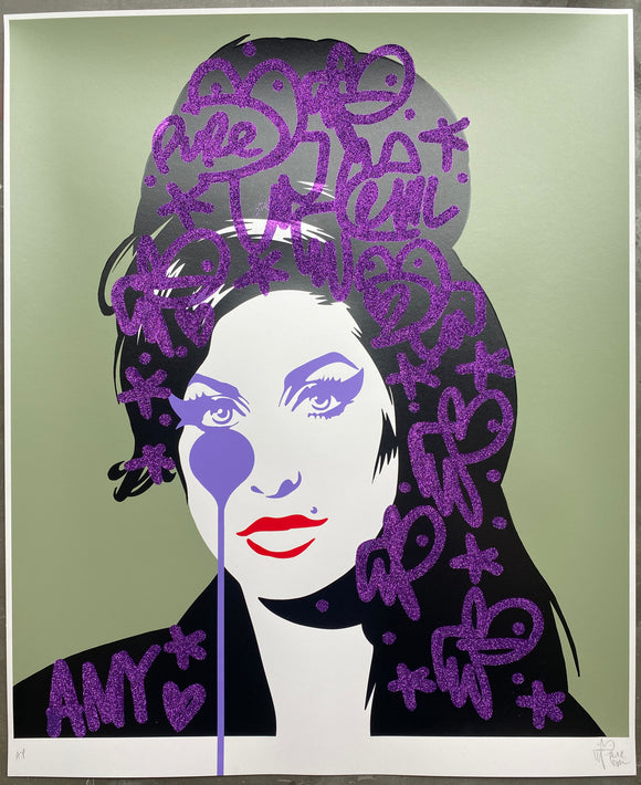 Amy Winehouse HANDFINISHED - * GLITTER * Purple Grape