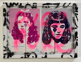 Judy & Liz Diptych prints framed with stencil tagged frame and glass - we are floating in space