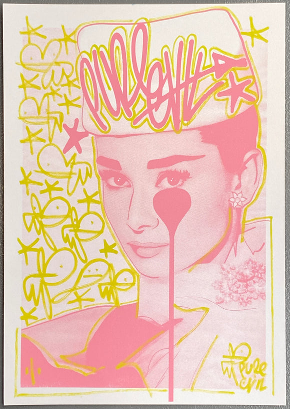Handfinished medium print - Audrey Hepburn Lemon FEZ