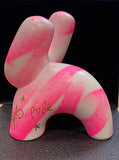 HANDFINISHED BIG BUNNY - Pink Fluoro zebra sculpture with gold bunny tag handfinishing