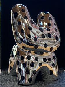 HANDFINISHED BIG BUNNY - Chrome sculpture with krink dot handfinishing