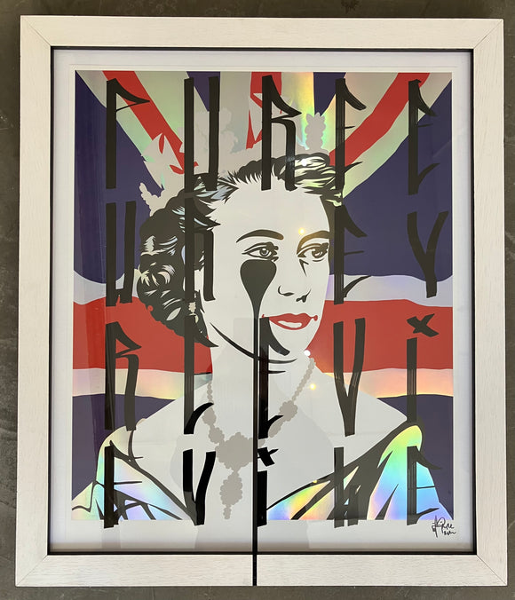 Platinum Queen Handfinished framed in painted frame - Black krink pixacao in custom frame with ‘ghost’ rear glowing frame