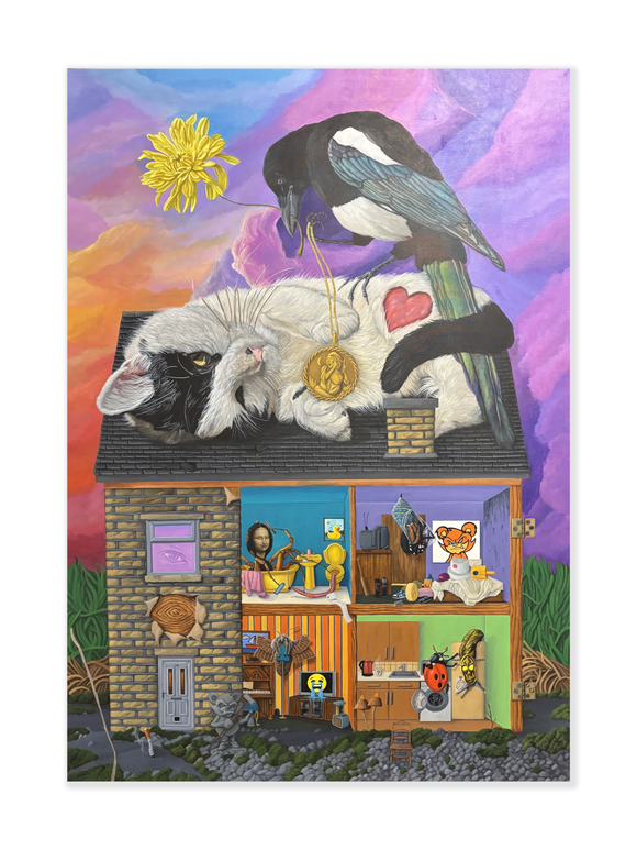 David Rohms - Maggies doll house - Acrylic on wooden panel – 1/1 Original