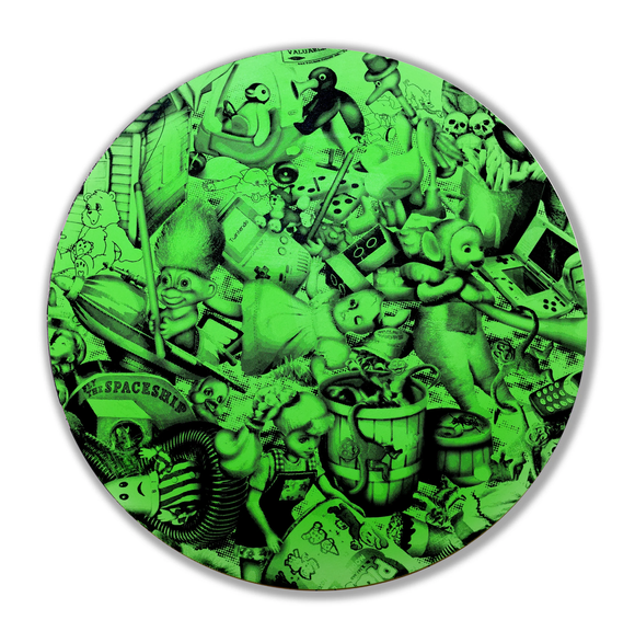 The Cameron Twins - Battle of Playthings Circle 4 - Black/Green- Original Silkscreen on Wood