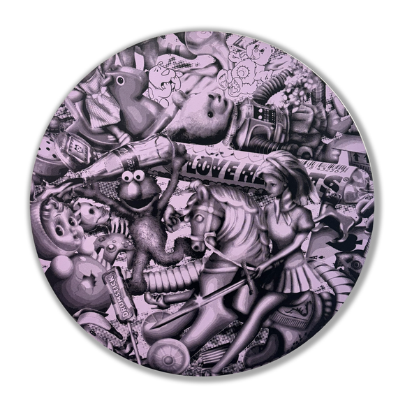 The Cameron Twins - Battle of Playthings Circle 2 - Black/Purple - Original Silkscreen on Wood (Copy)