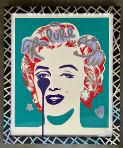 Handfinished Marilyn Classic - blue holograms - In crazy hologram tape custom frame