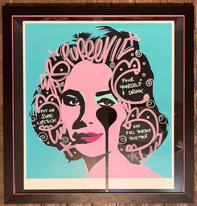 Handfinished Liz Taylor - Pull yourself together - framed with pink inner glow