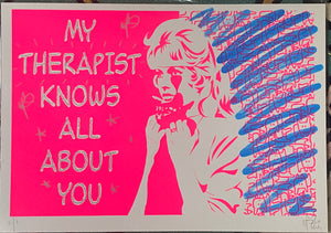Handfinished medium print - Brigitte Bardot need a cat therapist
