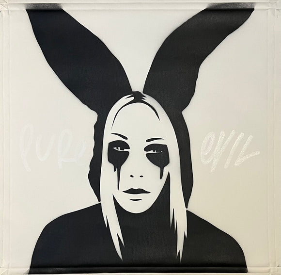 Lucy Fur bunny girl black and white on canvas