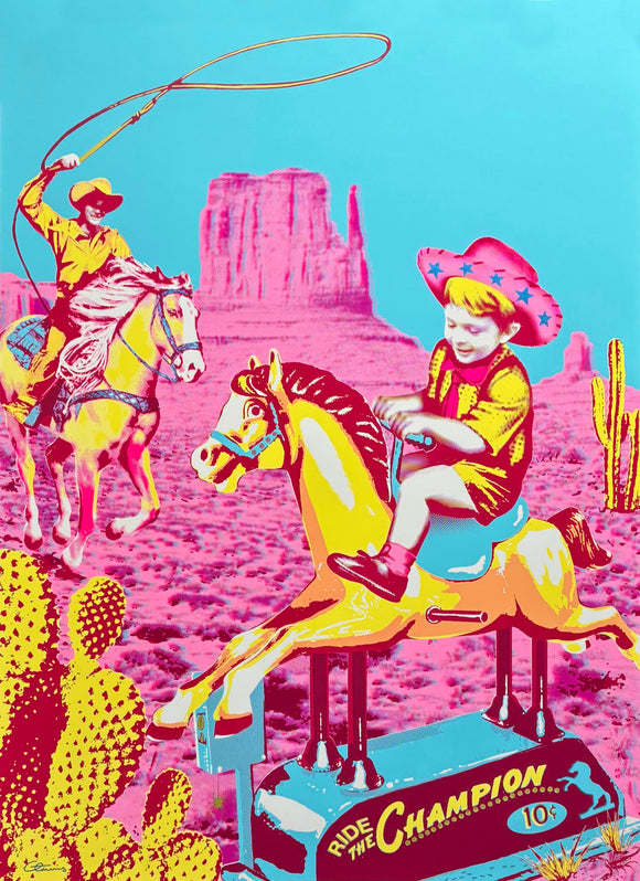 The Cameron Twins - Ride the Champion - Original Hand-painted Silkscreen - Framed