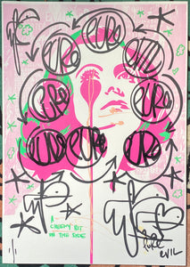 Pure Evil / Pure *** collab - Handfinished screenprint - circles of my mind - greta garbo