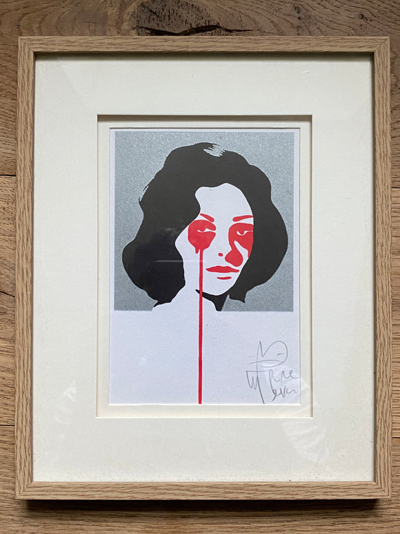 Liz Taylor - window Framed Heidelberg letterpress print