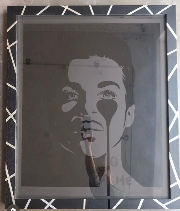 Handfinished Prince Print - I would die 4 you in custom zig zag holographic tape frame with holographic inner edge