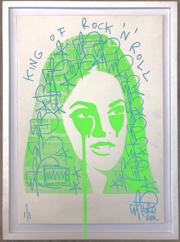 Handfinished mini print - Priscilla Presley’s Nightmare Neon Green