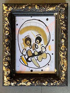 My mate really fancies you - Ink drawing on paper in gold leaf ornate frame