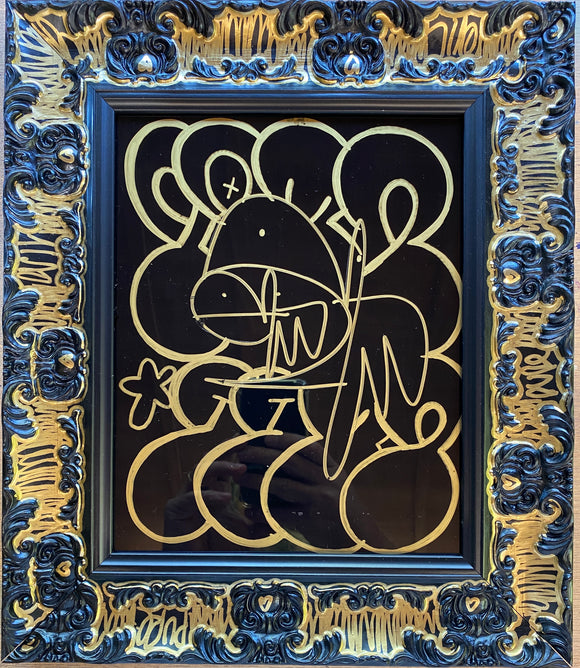 Gold reverse bunny on perspex in tagged ornate FRAME