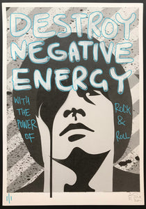 Handfinished mini print - Brian Jones - Destroy Negative Energy with the power of ROCK 'N' ROLL