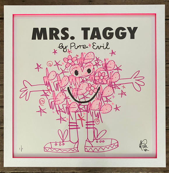 Mrs. Taggy - Mother’s Little helper framed with pink inner glow