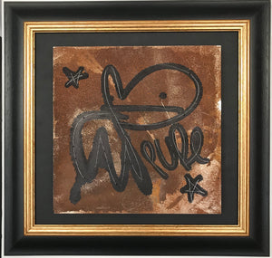 Bunny tag on rusted metal panel 2 framed