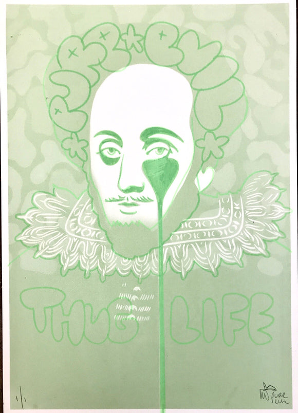 Handfinished mini print - Shakespeare Thug Life - World Book Day