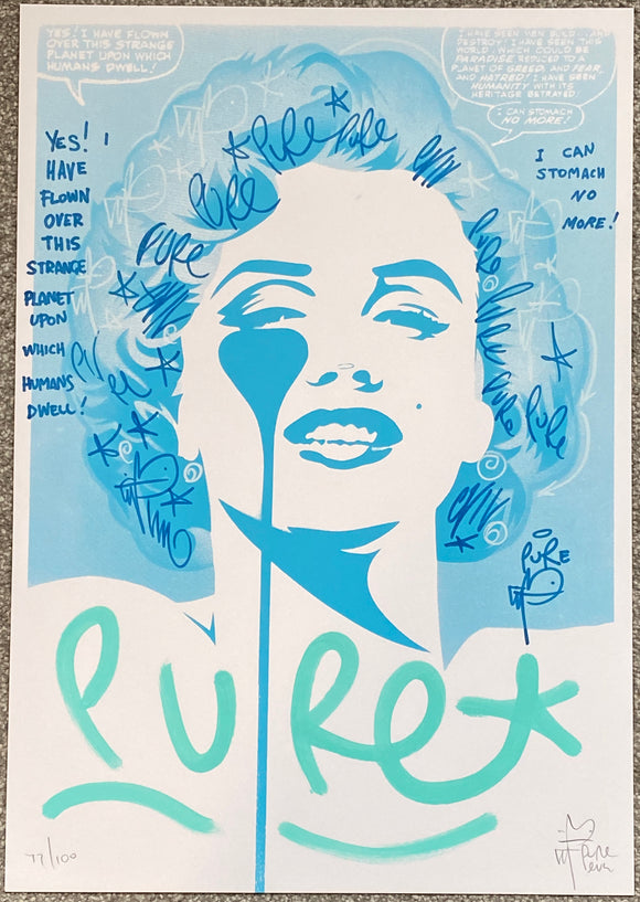 Handfinished print - I dream of marilyn silver surfer text