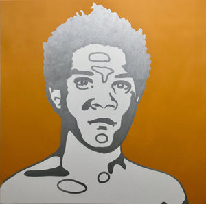 Solid Silver Basquiat  - Miami Canvas - silver tray frame