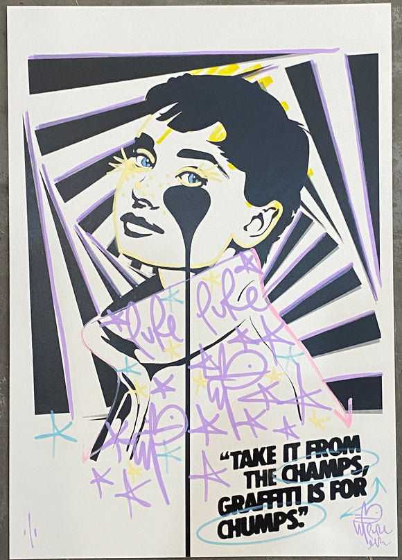 Audrey Hepburn - Handfinished AB&C show print - Graffiti is for freckles