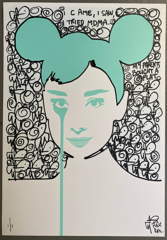 Tiffany @ Saatchi Gallery Audrey Mouse Club - Handfinished print - I came, I saw, I tried MDMA, my parents bought a flat