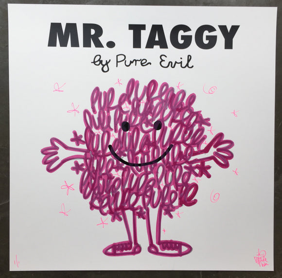 Mr. Taggy takes a tab of acid - Handfinished Pink and Purple tags