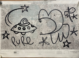 UFO Pure Evil Bunny on 1970 NASA lunar earthside moon Map