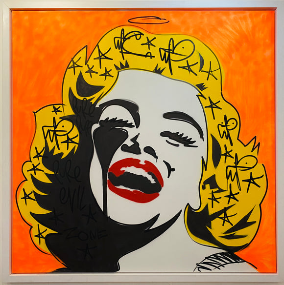 Screaming Marilyn freehand tagged spraypaint mega CANVAS in white chunky frame